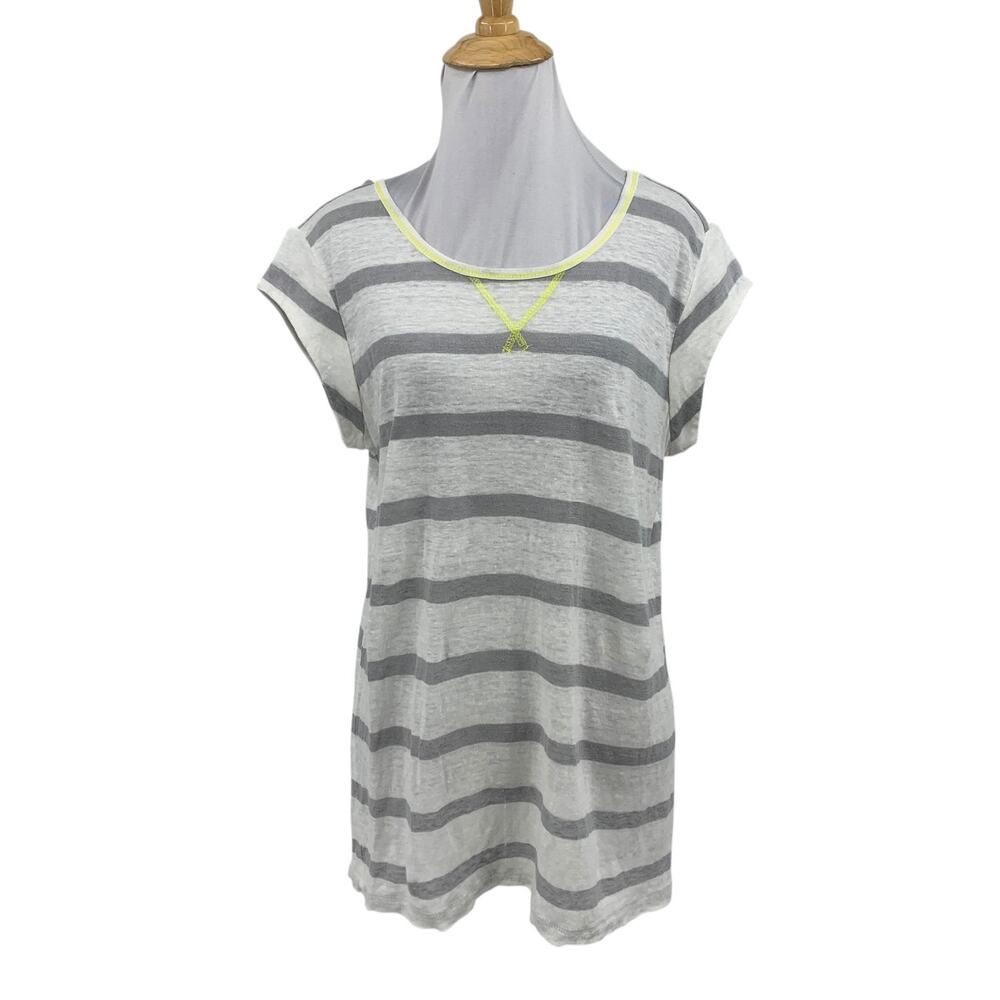 Joie Shirt Womens S Small White Gray Linen Short Sleeve Striped Crew Neck Tee
